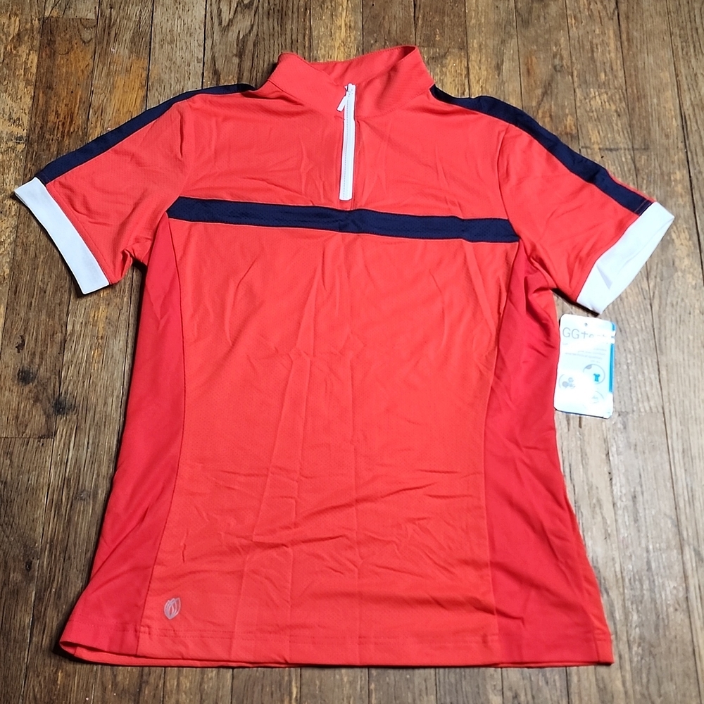 New! Red White Navy Short Sleeve Half Zip Golf Polo Shirt